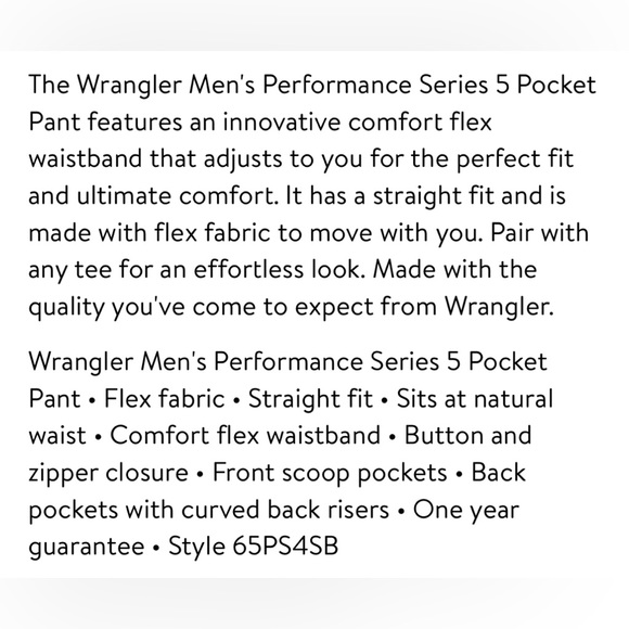 Wrangler Performance Pant Jeans, Flex Comfort, Size 40 - Picture 2 of 12